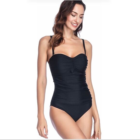 New! Spicy Sandia Black Ruched One Piece Sz S - Picture 3 of 8